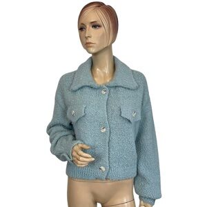 Mable Blue 'Ruthy' Fuzzy Blue Short Cardigan Sweater Medium